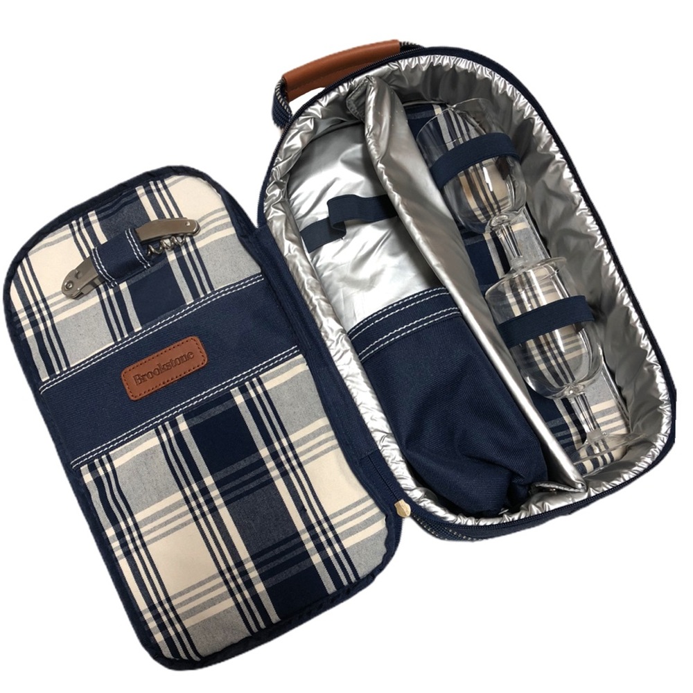 BROOKSTONE Wine Insulated Caddy in Blue Plaid